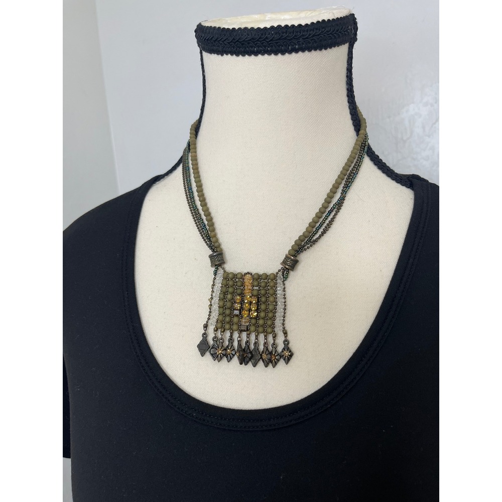 Chico's Bib Necklace Women OS Green Excellent Multi Strand Beaded Boho